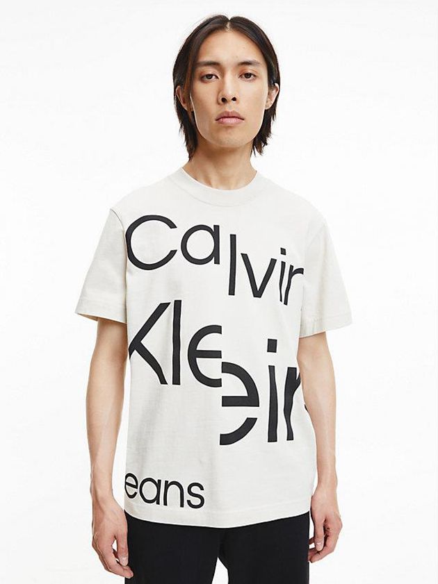 Calvin Klein USA Relaxed All-Over Logo Mens T-Shirt White 0168725-FS